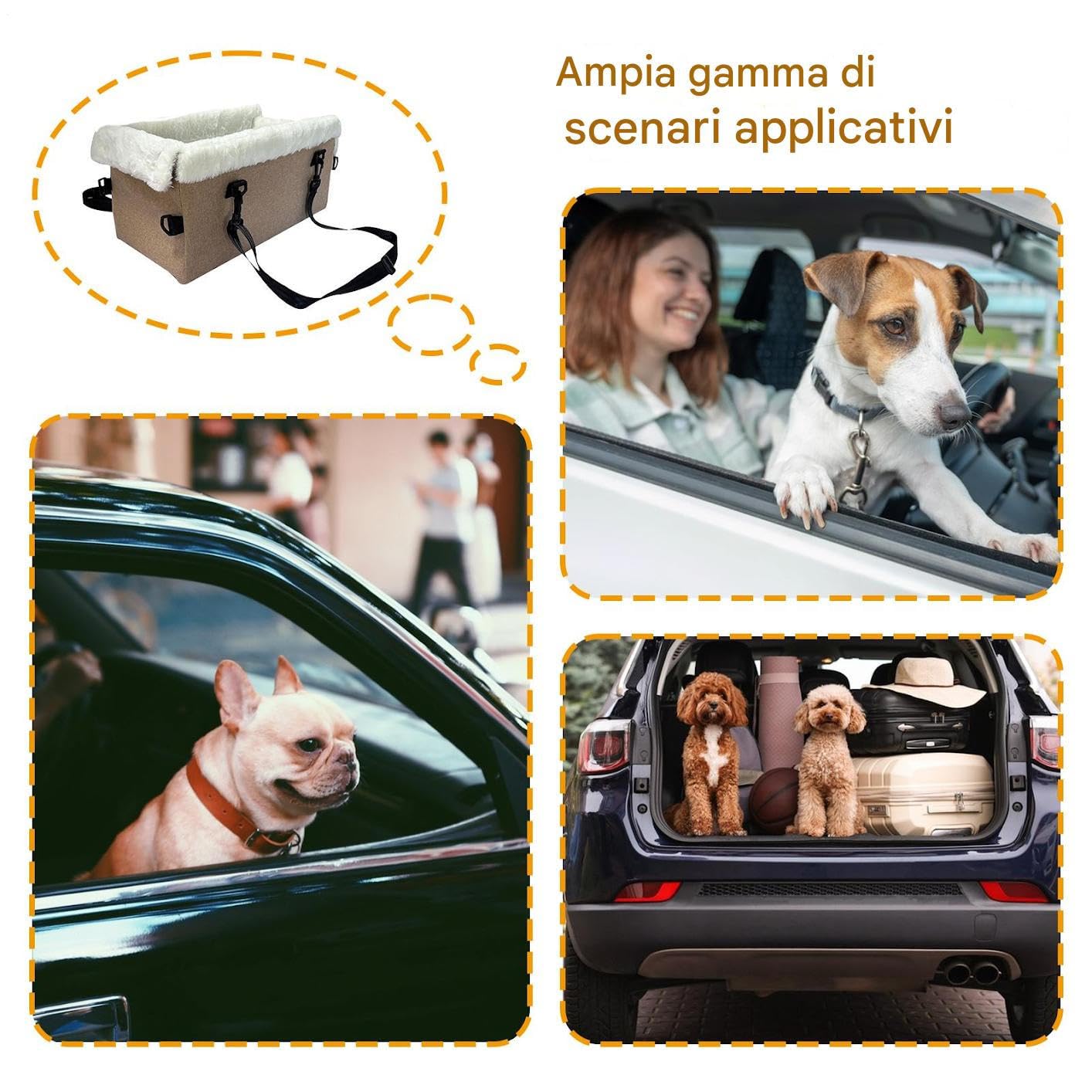 Asiento de Coche Consola canino Transportín Cama para Cachorros y Gatos | Hebilla De Seguridad Asiento Perro Consola Central Accesorio Viaje Coche Interior Exterior y Golf