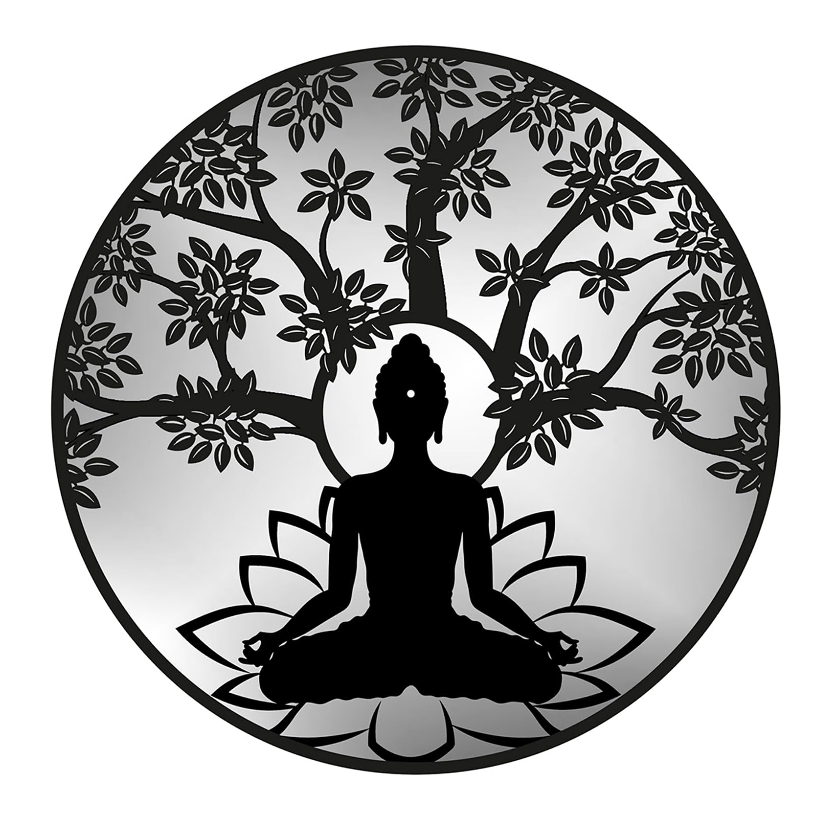 Primus No.PM5068BK Black Metal Round Buddha Silhouette Wall Mirror