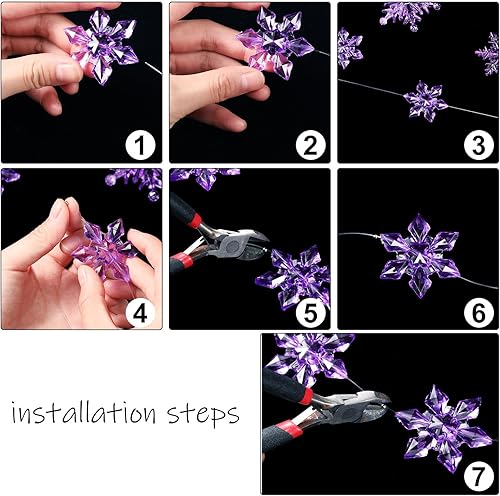 Miniatura 4 de Boao 35 piezas de adornos de copos de nieve de cristal acrílico, colgante de árbol de Navidad, decoración temática de nieve de copo de nieve de