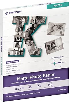 PrintWorks Double Sided Matte Photo Paper 8.5" x 11" - 80 Sheets - 6.5 mil Thickness - Inkjet Photo Paper Matte Ideal for Craft & School Projects - Instant Dry 00426-6