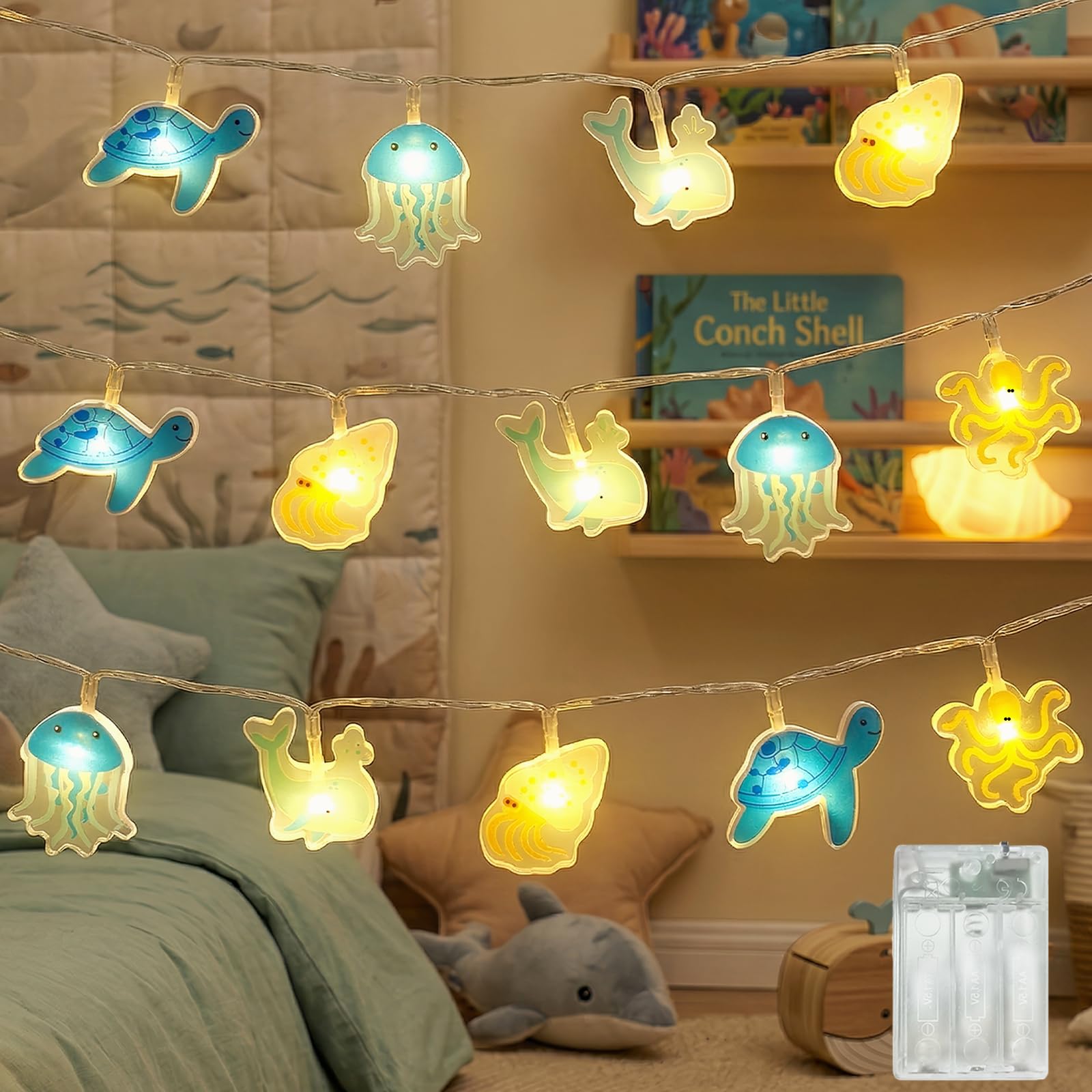 ZCLIKEU LED Lichterkette Meerestiere Innen,1.5m 10 LED Tiere Lichterkette Kinderzimmer mit Batteriebetrieb Timer,Warmweiß Lichterkette Kinder für Geburtstage Zimmer Party Schlafzimmer Deko