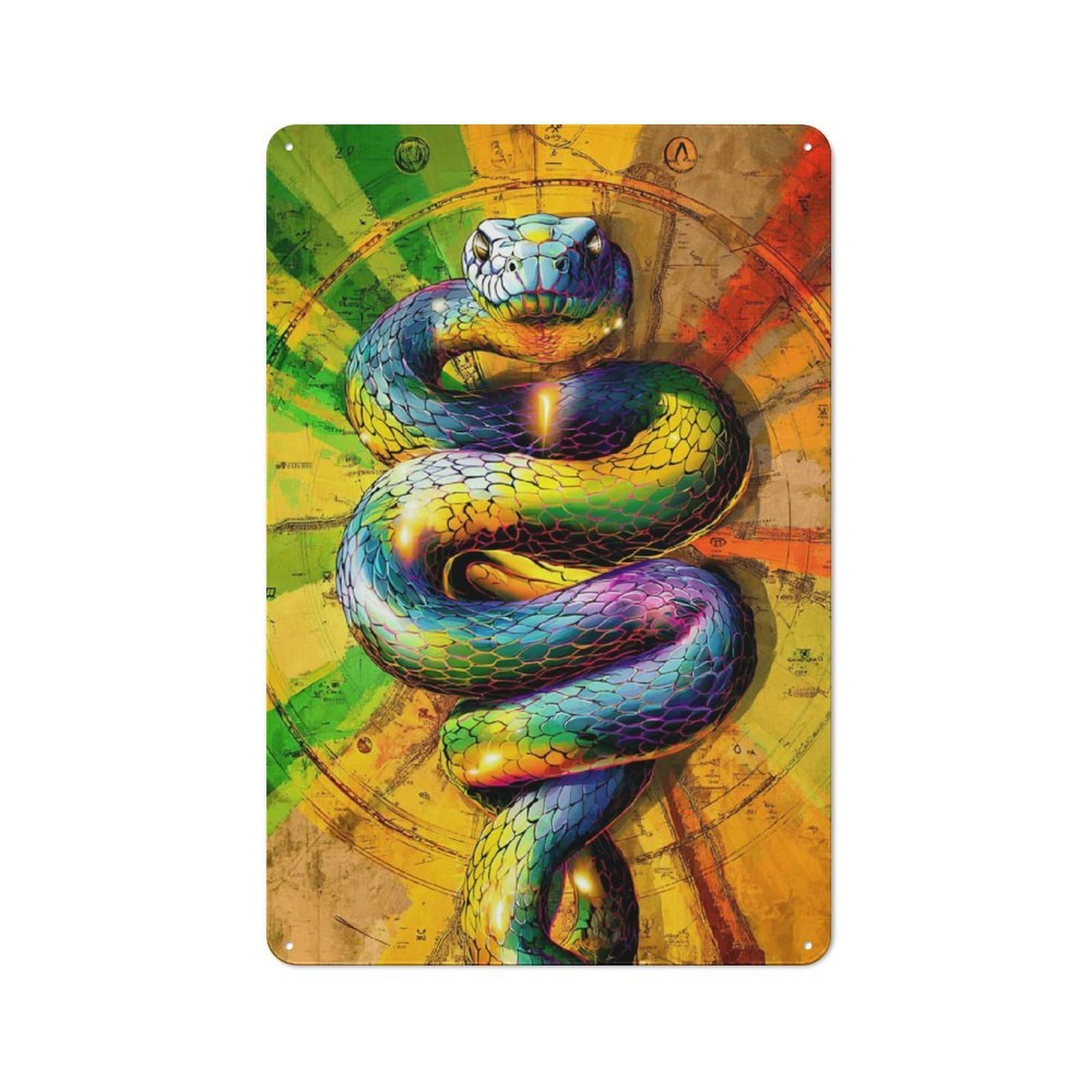 Junmoney Rainbow Serpent A Vibrant Digital Artwork Metal Wall Plaque With Design 30X20cm, Retro Small Space Decor For Flat, Dorm Room, Lounge Or Cafe