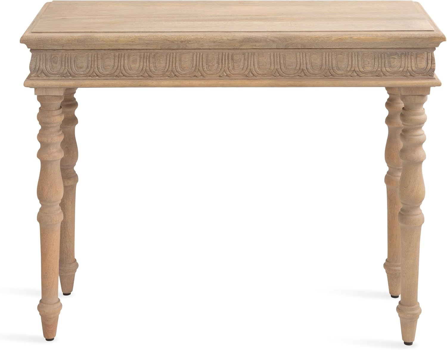 Kate and Laurel Patresa Traditional Carved Wood Console Table; 36 x 30 x 14; Natural; Decorative Rectangle Entryway Table with Wooden Carving Details and Turned Legs