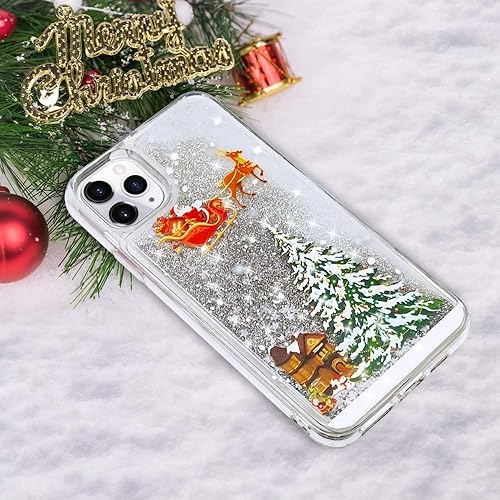 Miniatura 6 de Topwin Funda para iPhone 13 de 6.1 pulgadas, diseño de arena movediza de 6.1 pulgadas, líquido flotante con purpurina brillante, muñeco de nieve,