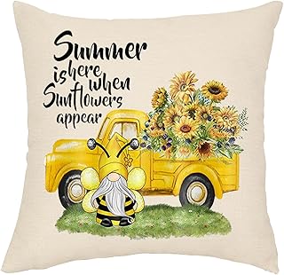45X45Cm Pillow Covers El Verano Está Aquí Cuando Los Girasoles Aparecen De Color Amarillo Abeja Pillow Cases Transpirable Fundas De Cojín Suave Funda Almohada para Dormitorio Sala Salón