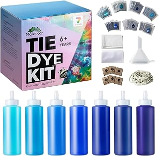 Tie Dye Kit - 7 Blue Shades Tie Dye Kits for Kids & Adults, 21 Powder Packs, 7 Bottles, Gloves, Aprons, Tablecloth, Funnel - Fabric Dye Permanent Clothing Dye for DIY Craft, Party, Large Groups