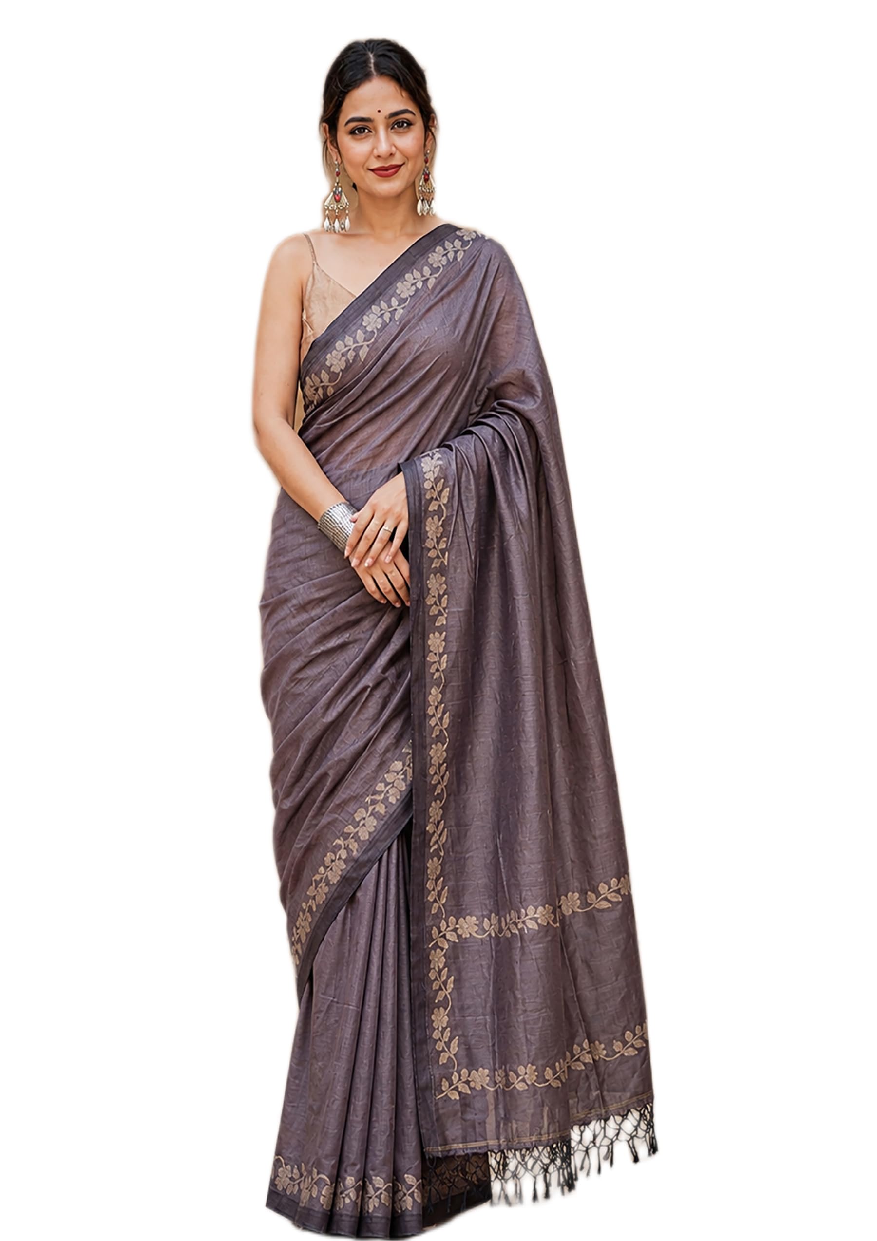 anjaneya sarees Woven Linen Solid Printed Designer Saree With Blouse-picture-42