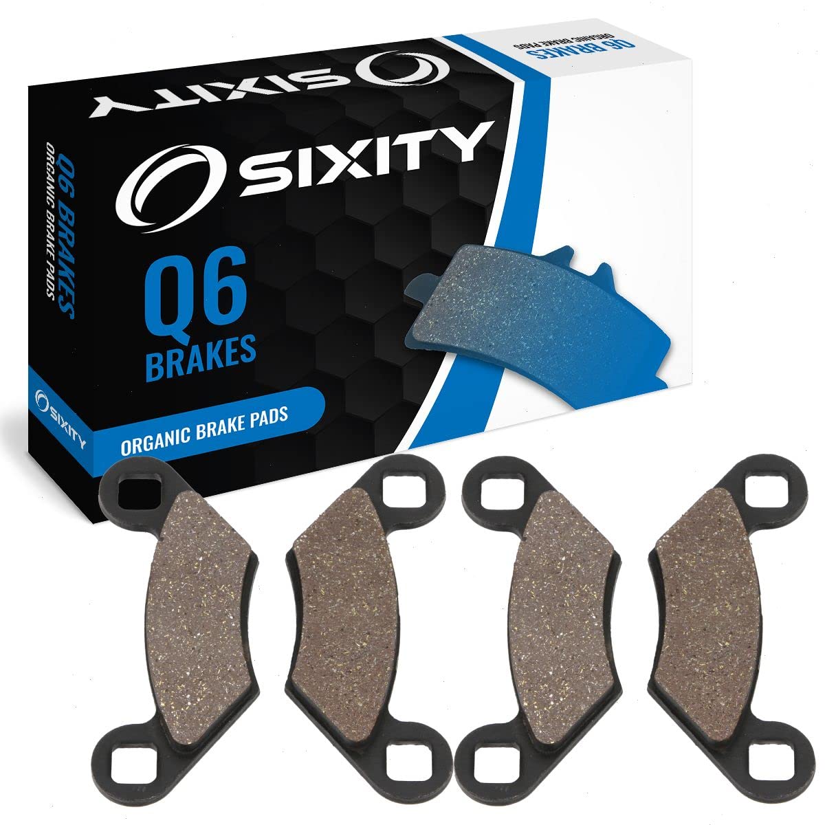 Sixity Q6 Front Organic Brake Pads compatible with Polaris Phoenix 200 2005 Complete Set