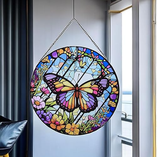 Miniatura 4 de Eojmvxar Colgante de cristal de color, colgante de cristal de mariposa, colgante de cristal de mariposa circular, circular, colgante de vidrio de