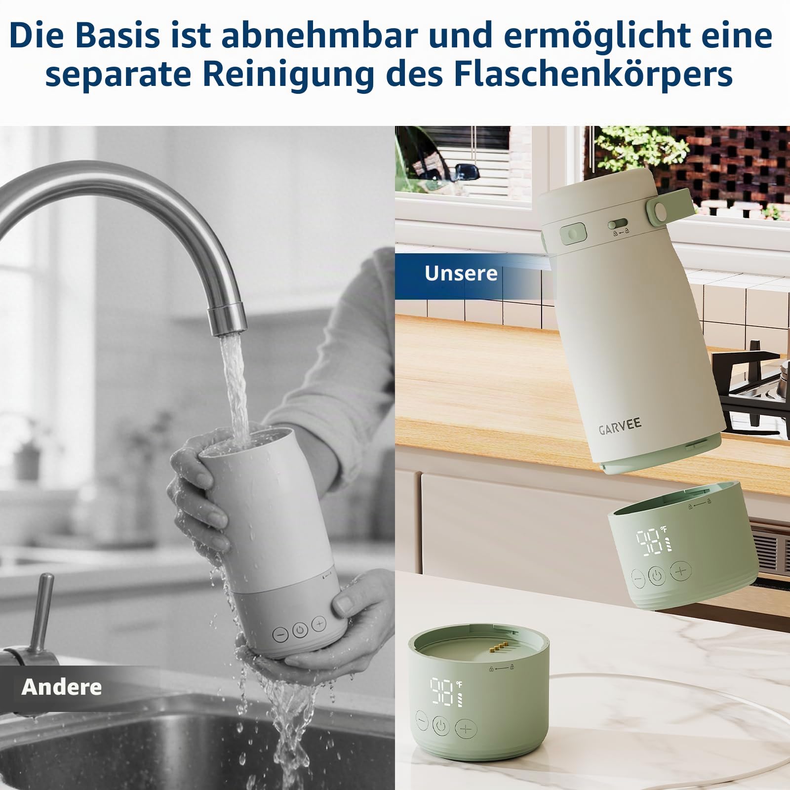 Baby Flaschenwärmer Unterwegs Mobiler Milcherwärmer Mit Akku 500ml USB C | LED Anzeige 1 Grad Präzise Kontrolle 316 Edelstahl Spülmaschinenfest Ideal für Baby Flaschen Unterwegs