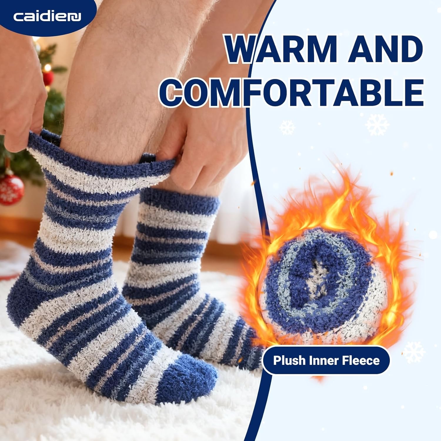 CaiDieNu Fuzzy Socks For Men: Fluffy Thick Warm Winter Soft Cozy Comfy Plush Fleece Sleep Home Cabin House Gift Socks 5 Pairs - Image 3