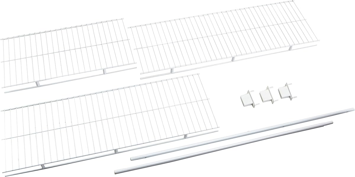 Rubbermaid Sistema de estantes de organización de armario completo, montaje directo en pared, ajustable de 6.5 a 8 pies, kit de accesorios de montaje incluido, blanco, organización de estanterías de alambre para el hogar/lavandería/vestíbulo/despensa/ropa de cama