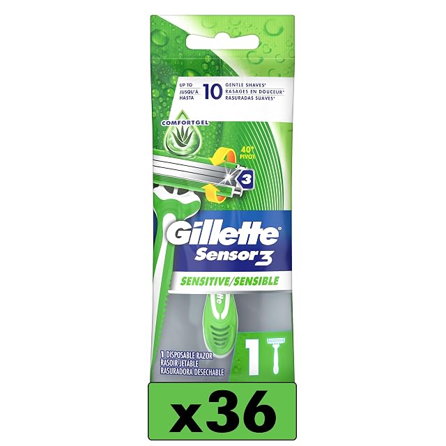 Gillette Sensor3 Sensitive Mens Disposable Razor 1 Razor - Case of 36