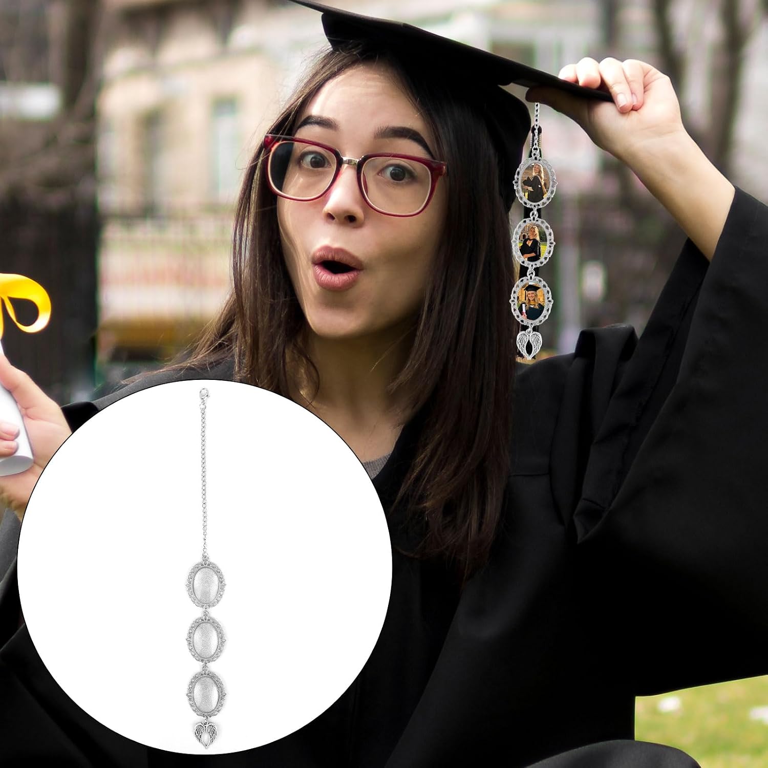Gosknor Graduation Tassel Photo Charm, Class of 2026 Graduation Memorial Tassel Charm Personalized DIY Graduation Cap Pendant Decorations for Graduation Ceremony and Gifts