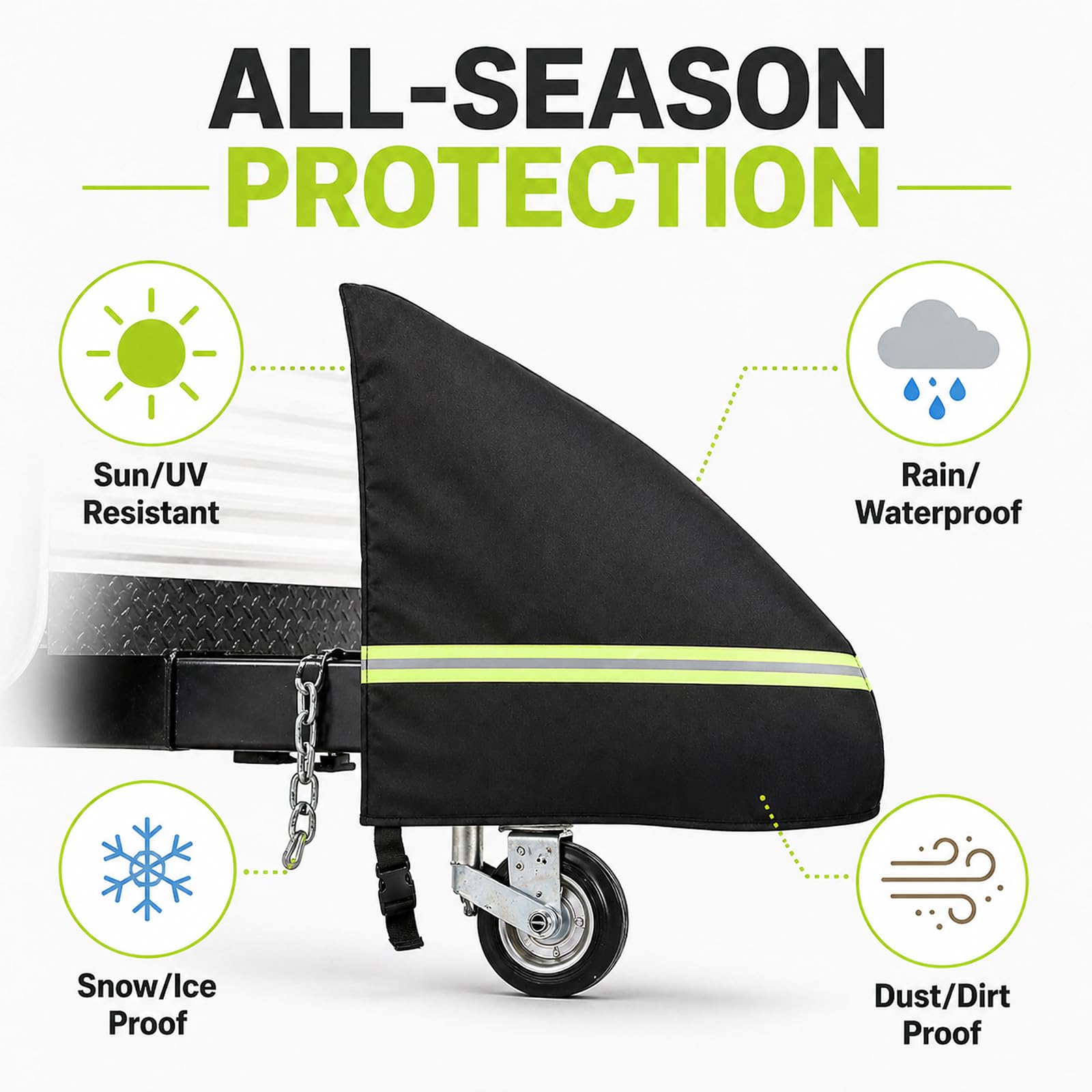 Funda para el timón de caravanas, Universal de 600D para remolques Accesorio con Elementos Reflectantes; Funda Reforzada e Impermeable para el timón de remolques con Revestimiento de PVC