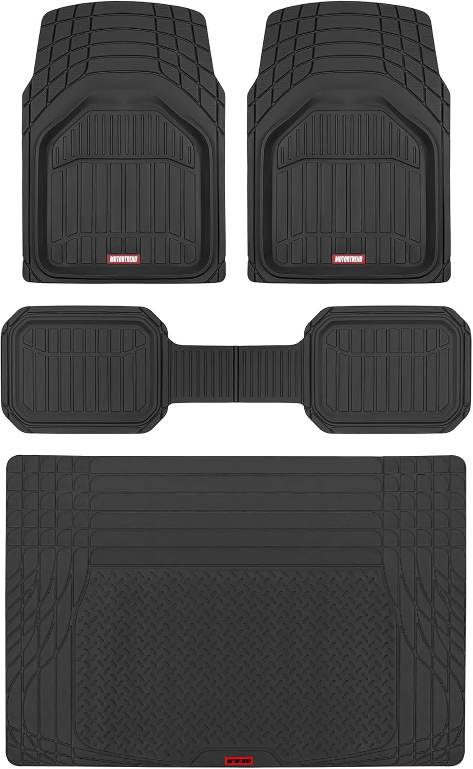 Motor Trend FlexToughXL Floor Mats for Cars Full Set, All-Weather Rubber Automotive Floor Mats, Waterproof Heavy Duty Car Mats, Flexible Floor Liners for Car Truck Van SUV, Car Floor Mats (Gray)