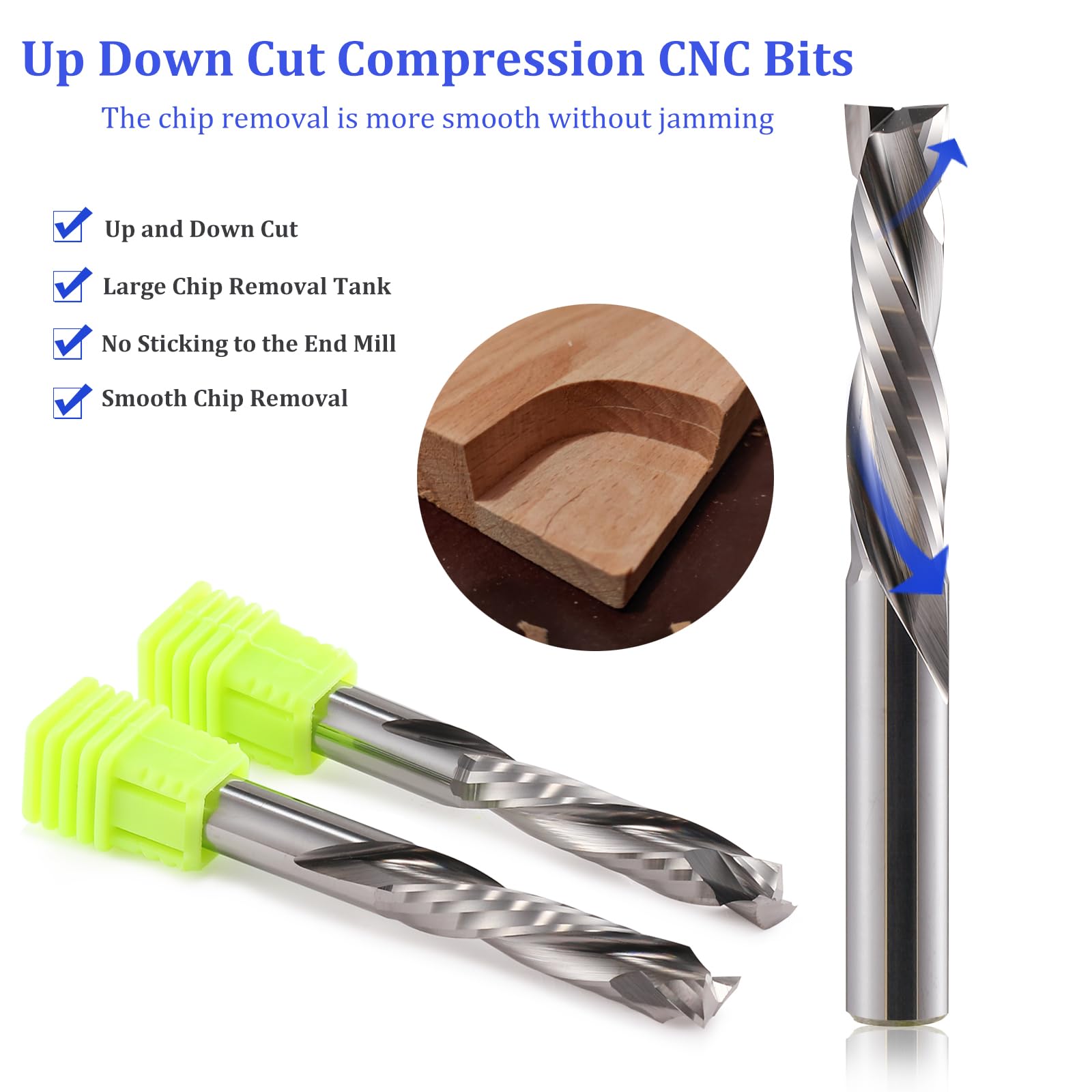 2 Flutes Up & Down Cut Bit 8mm Shank Compression Bit Lunghezza di taglio 25mm Spirale CNC Router Bits End Mill Carburo di tungsteno Fresa Cutter Set 2 Pack