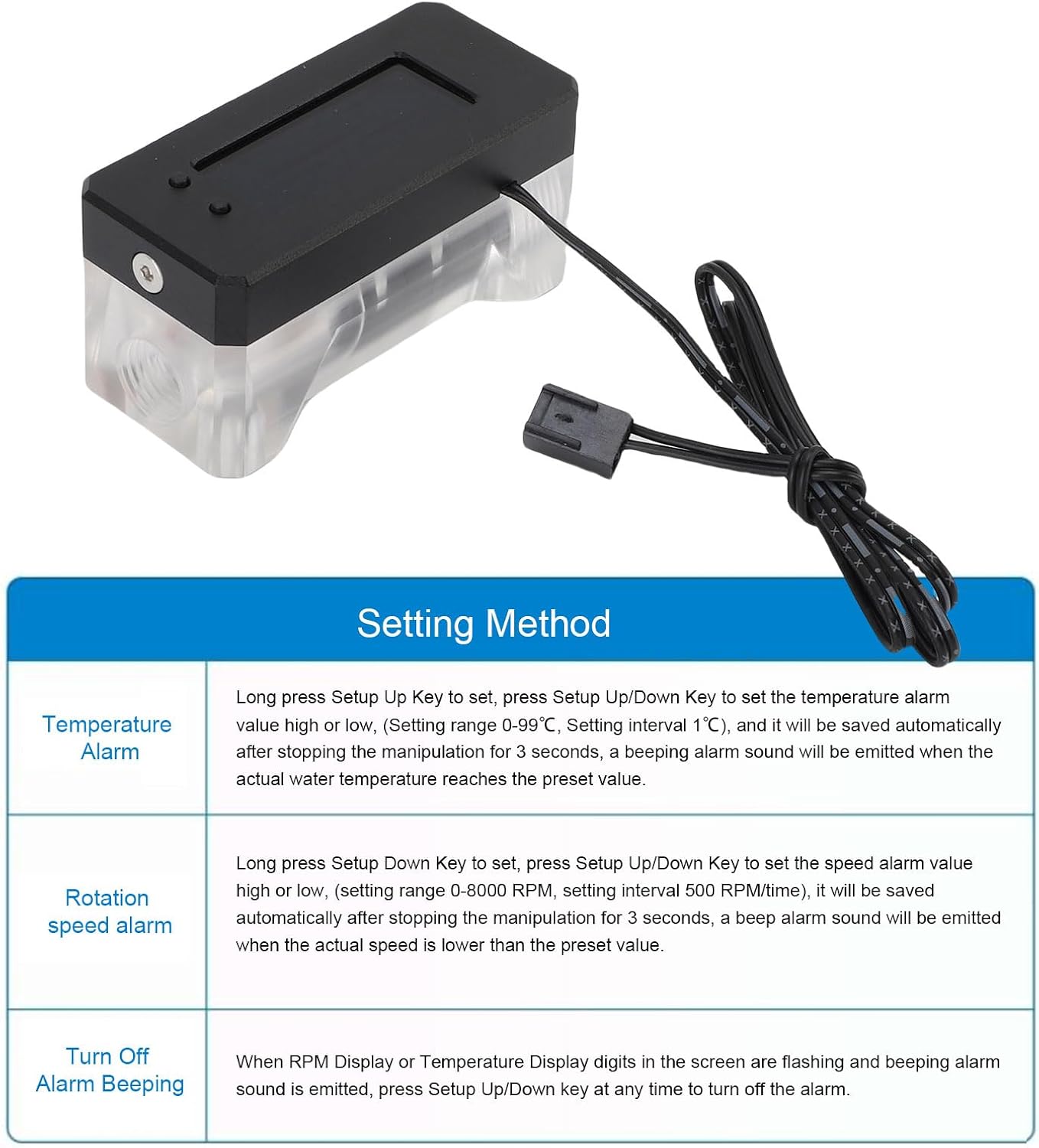 GOWENIC G1/4 Inline PC Water Cooling Flow Meter, Electronic Flow Indicator with OLED Display, Coolant Flow Speed and Temperature Alarm