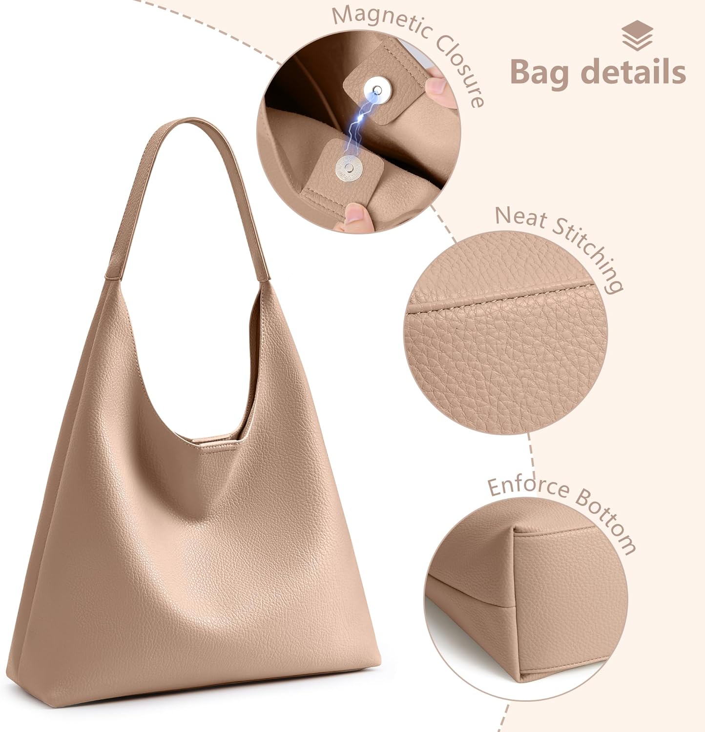 KALIDI Slouchy Hobo Bag Vegan Leather Suede Tote Bag Women Weekender Shoulder for Casual Travel Purse