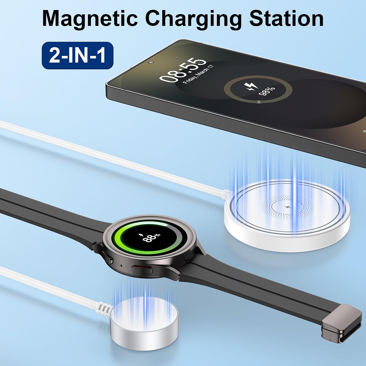 Magnetic Charger Samsung Wireless Charger Fast Phone Charging Pad for Android Samsung Galaxy S25 Ultra S24 S23 S22, 2 in 1 Magnetic Galaxy Watch Charger for Samsung Galaxy Watch 8/8 Classic/7/6 image 2