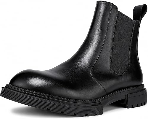 Psanfawq Mens Chelsea Boots Genuine Leather Dress Boots for Men, Business Casual