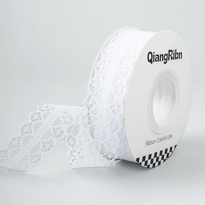 QIANGRIBN White Vintage Crochet Lace Ribbon for Crafts and Decor