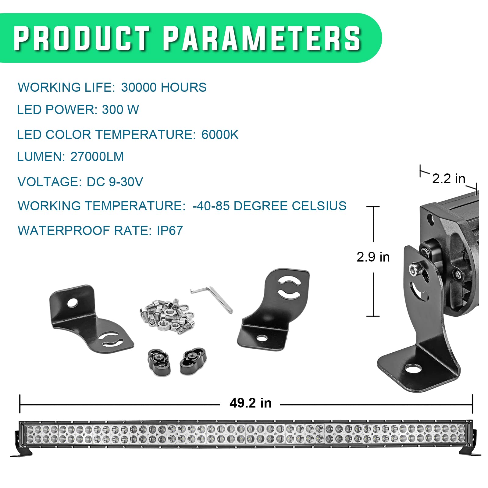 52" Curved LED Light Bar Bracket Kit For 89-98 Chevy/GMC Trucks – 300W, 27,000LM, Spot/Flood Combo Beam