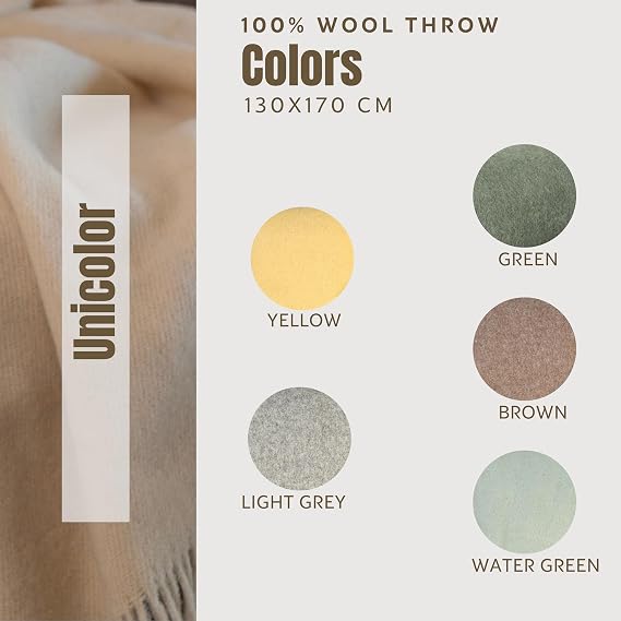 WoolStudio 130x170 cm%100 Lambswool Throw | Luxurious, Durable, Versatile Single Size Natural Wool Blanket | Perfect for Home, Travel, Outdoor Adventures! (Unicolor YELLOW, 130x170 cm)