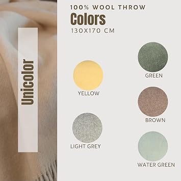 WoolStudio 130x170 cm%100 Lambswool Throw | Luxurious, Durable, Versatile Single Size Natural Wool Blanket | Perfect for Home, Travel, Outdoor Adventures! (Unicolor YELLOW, 130x170 cm)