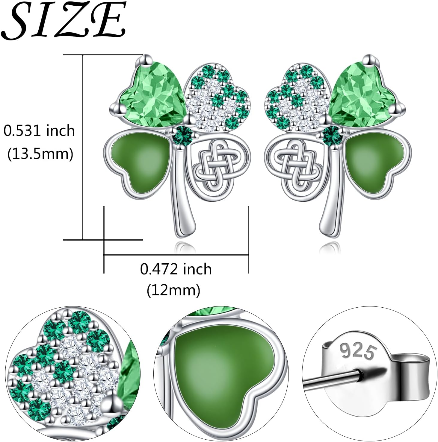 DAOCHONG Four Leaf Clover Earrings Shamrock Earrings Four Leaf Clover Studs for Women Sterling Silver Celtic Knot Green Irish Shamrock Jewelry Charms St Patricks Day Earrings Lucky Gifts