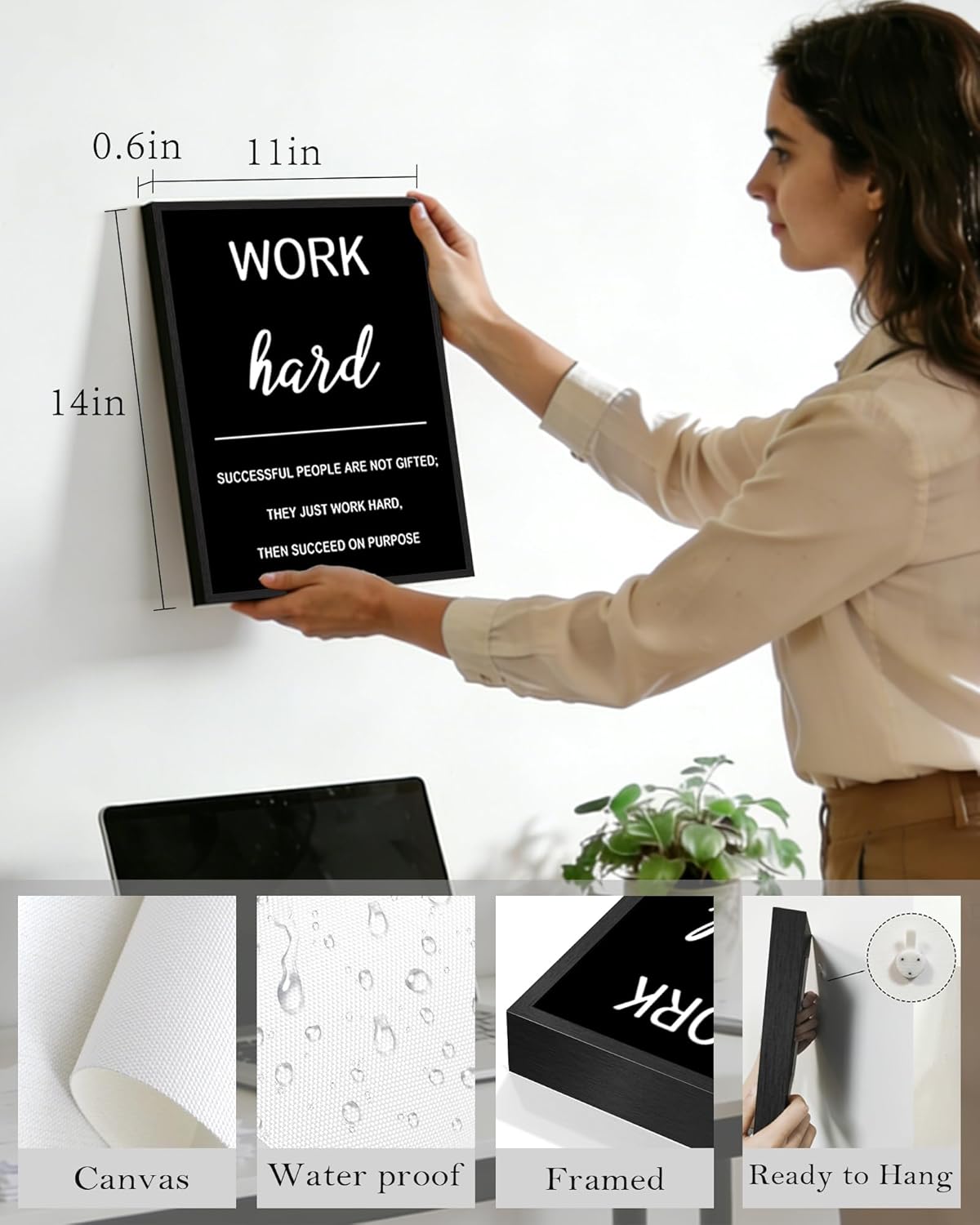 KUVIOKE Inspirational Framed Wall Art Motivational Quotes Wall Decor Encouraging Office Posters Sayings for Classroom Bedroom Living Room Ready to Hang Set of 6, 11x14in (Black Framed)