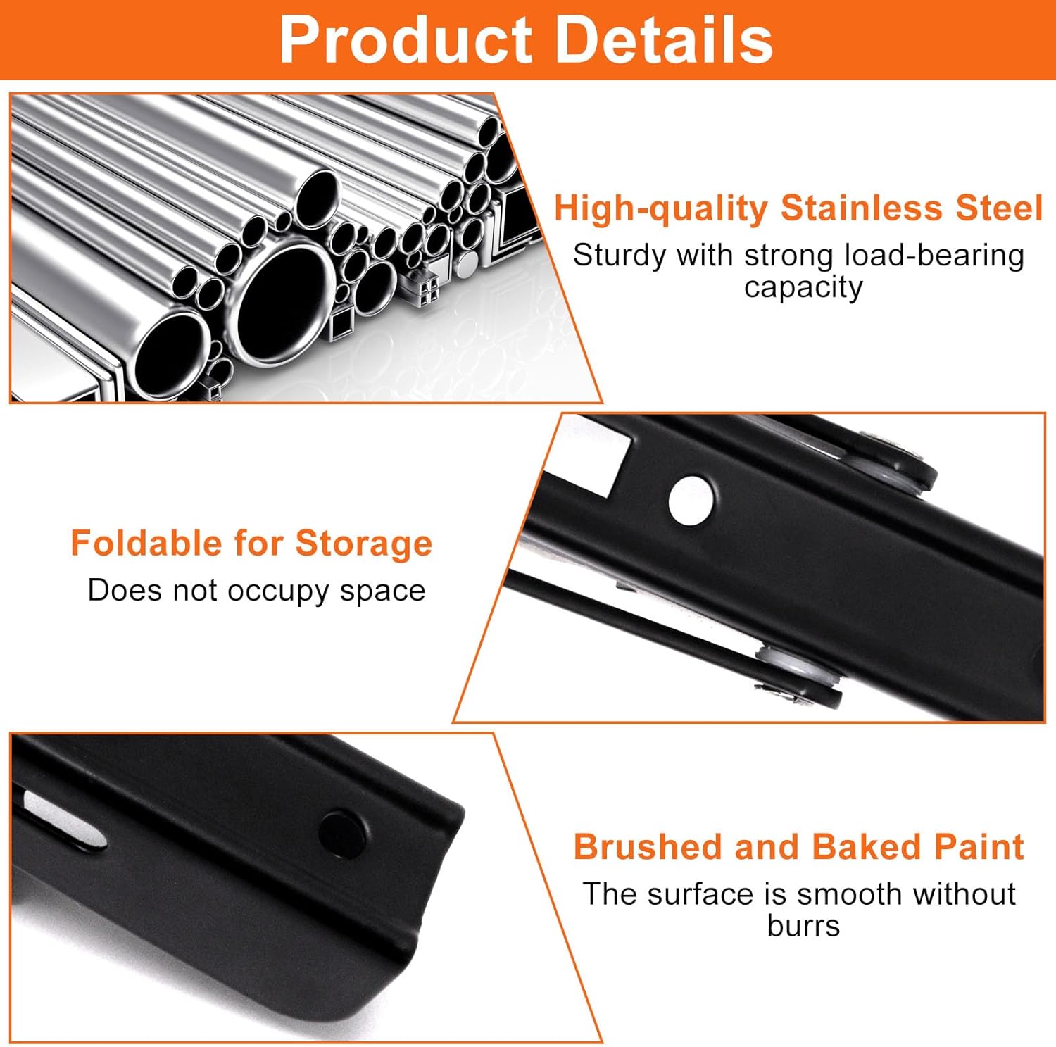 2Pcs Folding Shelf Brackets Heavy Duty Collapsible Triangle Shelf Bracket Stainless Steel Wall Mounted Brackets for Bench Table(6 Inch)
