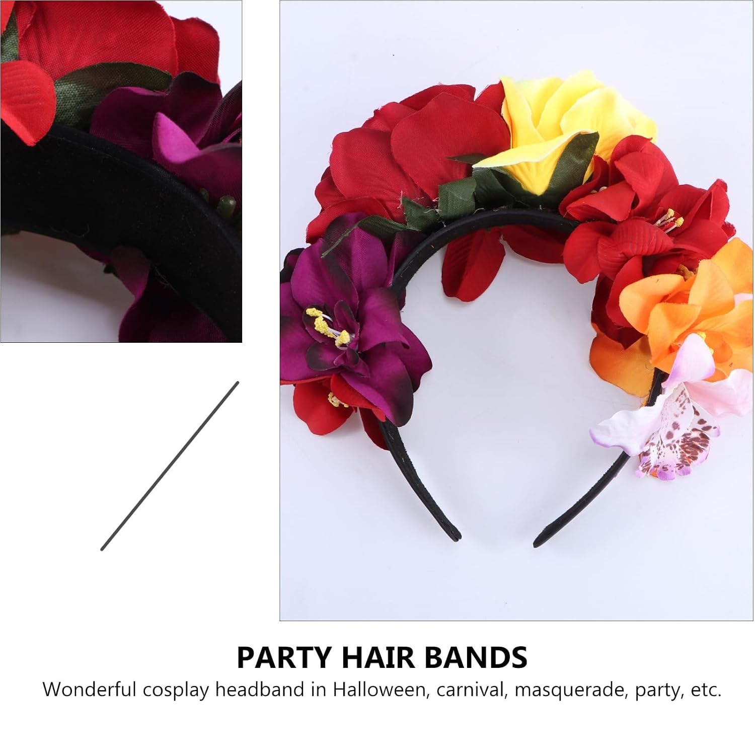 FRCOLOR 2 Pcs Floral Rose Headbands Lightweight Artificial Flower Crowns for Women Kids Halloween Party Cosplay Accessory Photo Prop