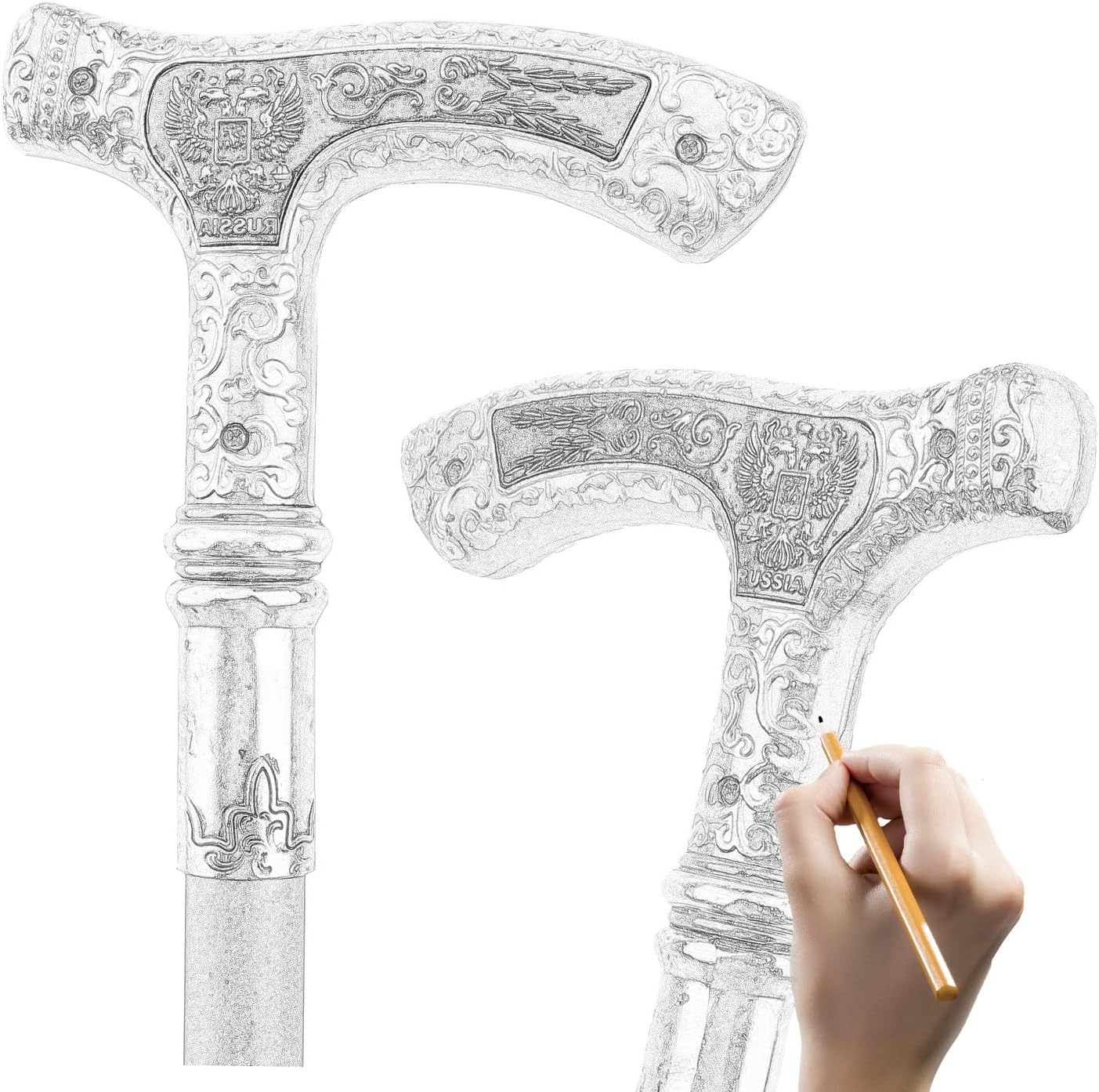 Double Headed Eagle Walking Stick with Cane Clip, Eagle Stick Removable Anti Slip, for Cosplay Collection Decor 93cm