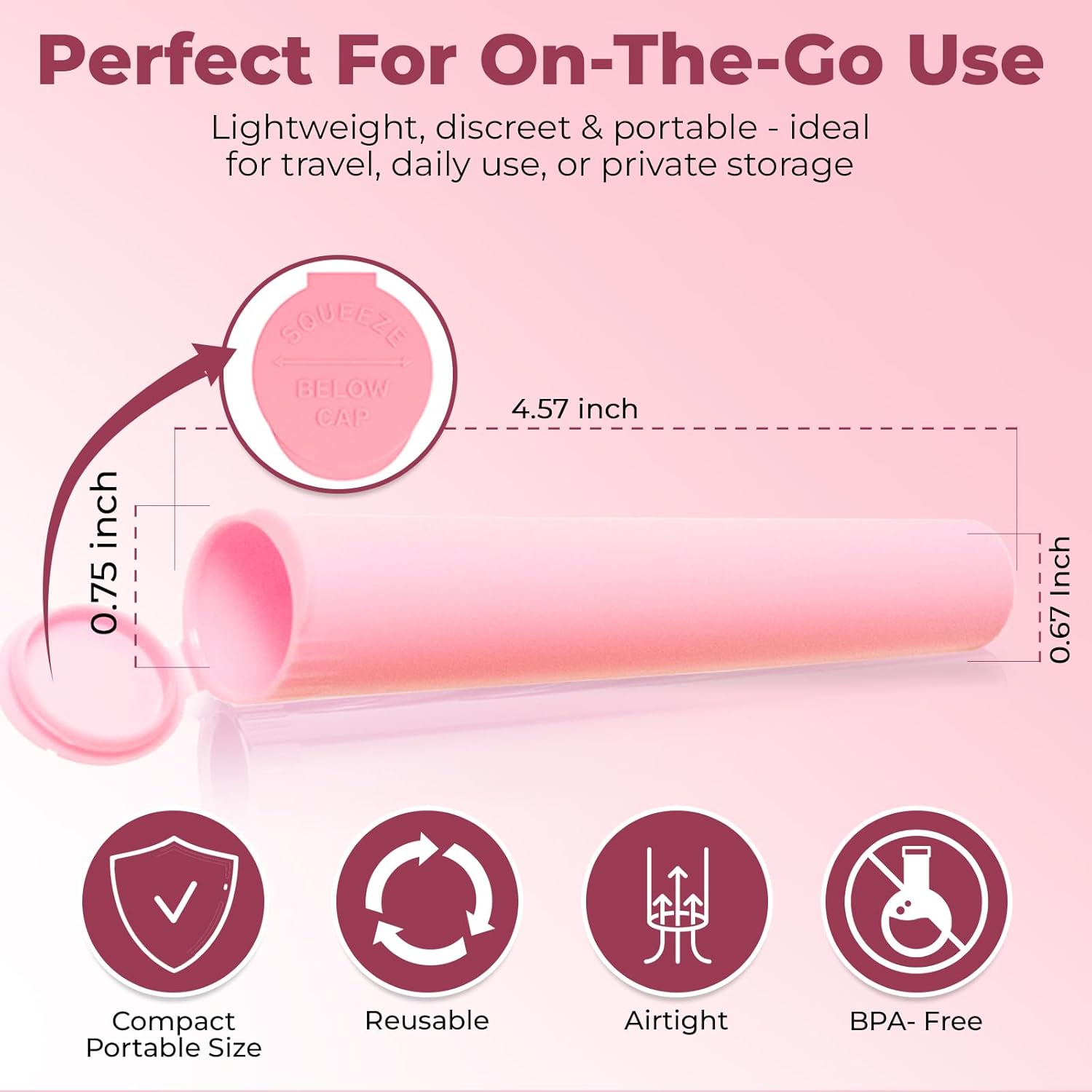Kopperko Small Pill Container (116mm, 4.6 Inch 500-Pack) | Child Resistant Medication Bottles | Small Pill Tube Container for Spices | Airtight, UV Resistant & Waterproof (Pink Plastic)