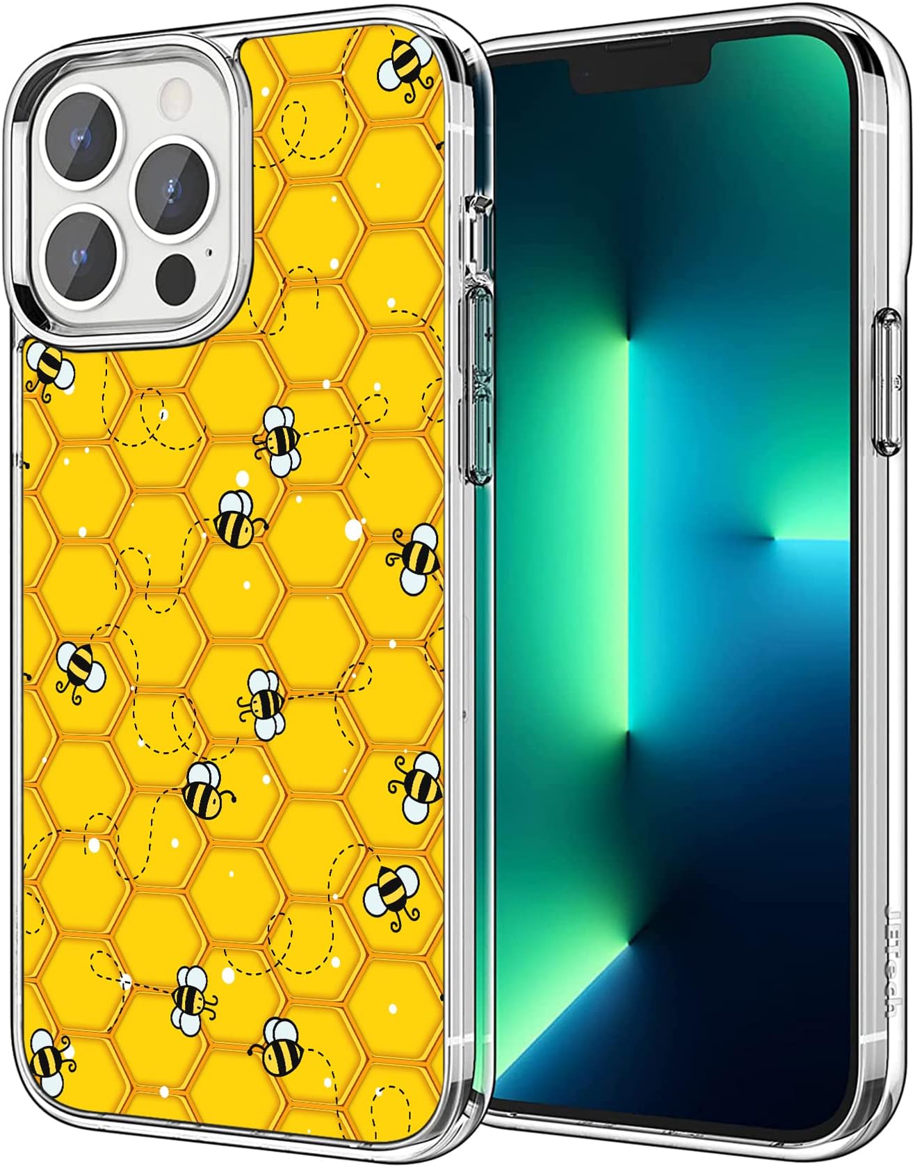 Compatible with iPhone 13 Pro Case, Cute Bee Honeycomb Yellow Clear Case Sotf TPU Shockproof Protective Cover Case