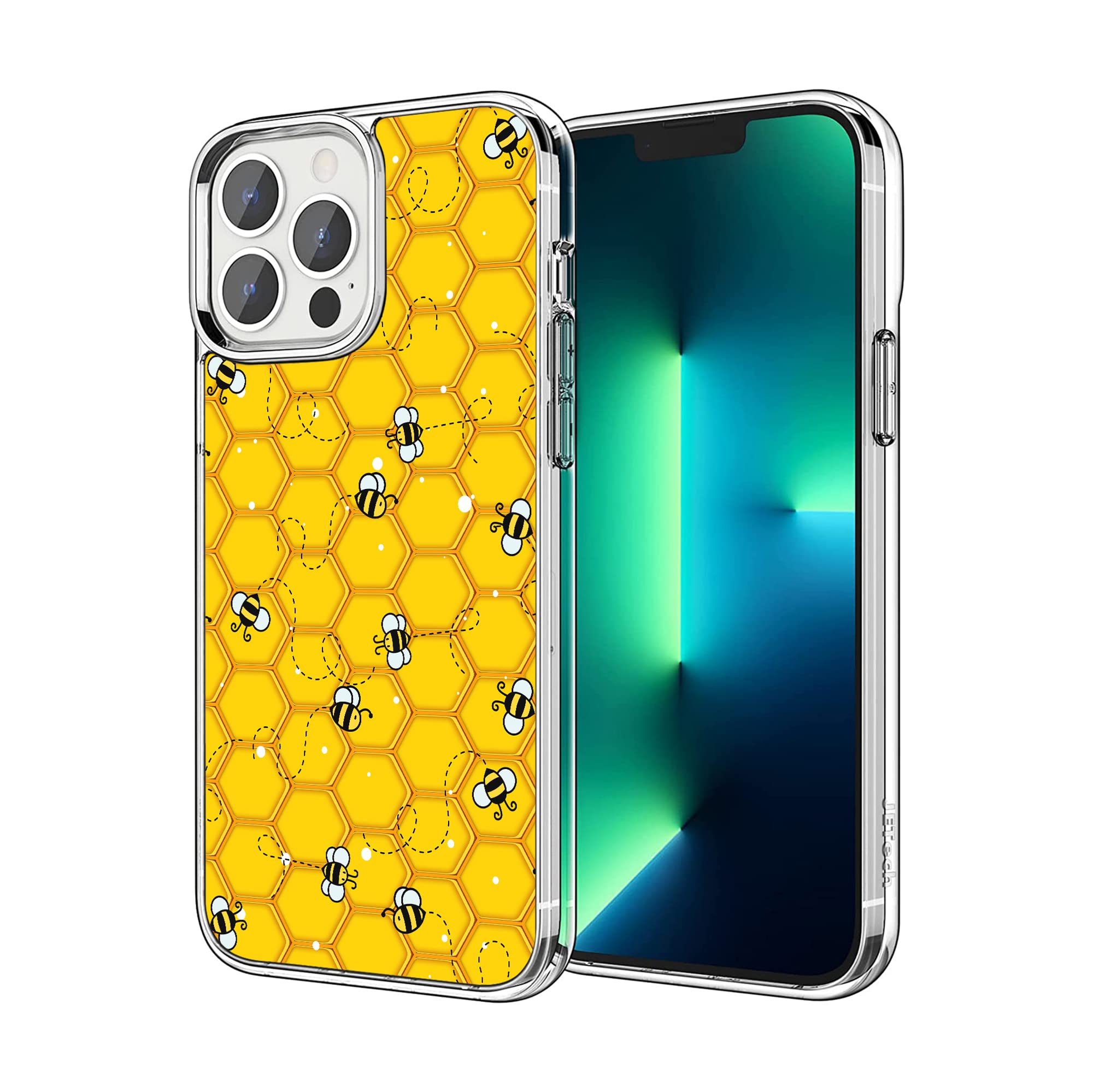 NINGPIYAYA Compatible with iPhone 12 Case iPhone 12 Pro Case, Cute Bee Honeycomb Yellow Clear Case Sotf TPU Shockproof Protective Cover Case