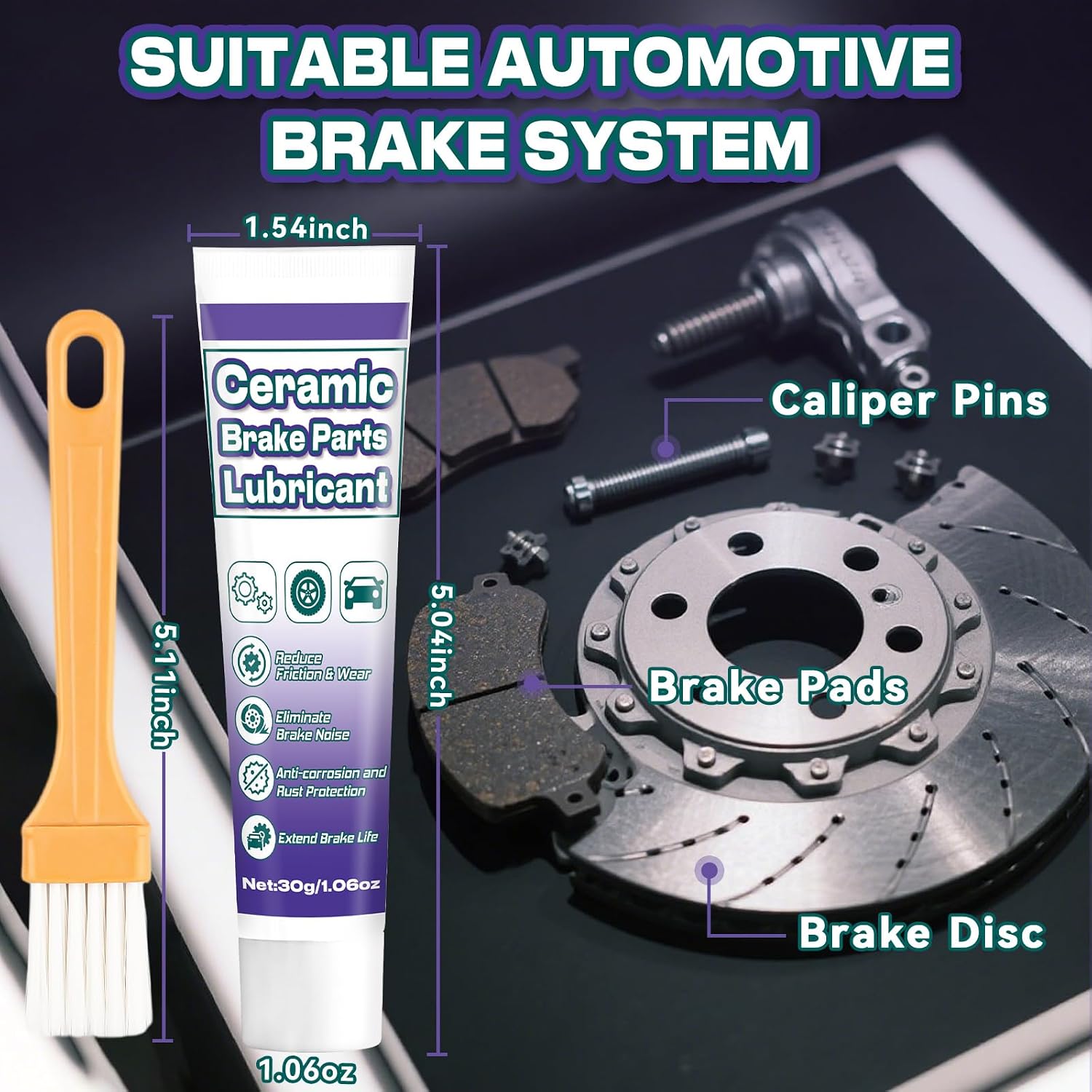 AstraVox Anti-Seize & Squeal Ceramic Brake Grease for Automotive, Heat Resistant Brake Parts Lubricant with Brush for Caliper, Pin, Pad and Metal Parts, Rust Corrosion, Efficient Lubrication 1oz (1)