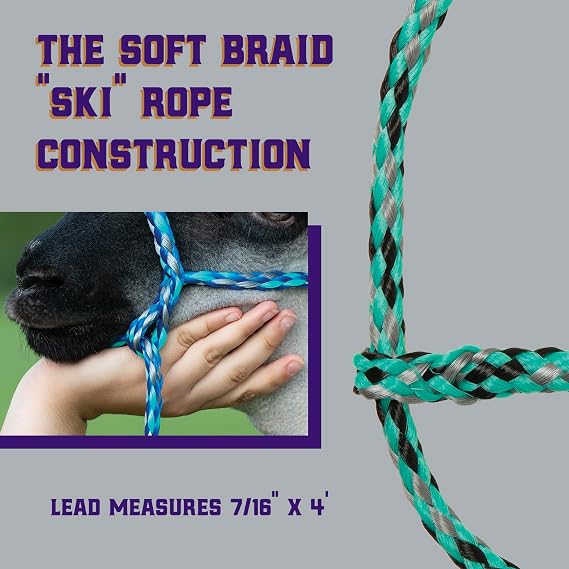 Weaver Livestock Braided Poly Rope Halter, 4 ft Modern, Adjustable, Soft Braid Sheep Halter, Livestock Equipment for Sheep, Goats