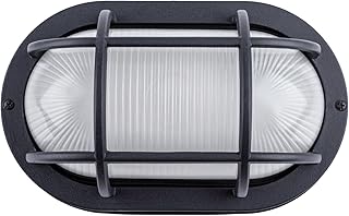 YoonLIT 10.6 Inch Outdoor Oval LED Bulkhead Light Fixture, Wall or Ceiling Flush Mount Waterproof, for Porch, Basement, Hallway, Balcony, 14.5W 1200 LM 3000K, Matte Black Finish, 1-Pack