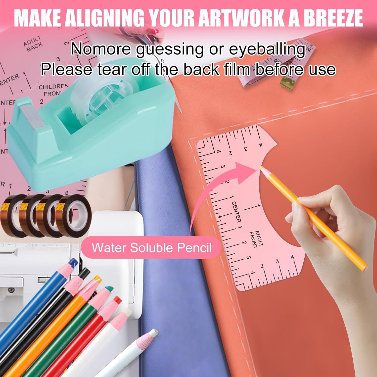 XEUZK Sublimation Shirts Tool Kits With 8 T Shirt rulers, 3Pack Teflon Sheet for Heat Press 12*16in, Heat Resistant Gloves With Silicone Bumps, 2 Rolls Heat Resistant Tape & Sublimation pencil (Blue) thumbnail