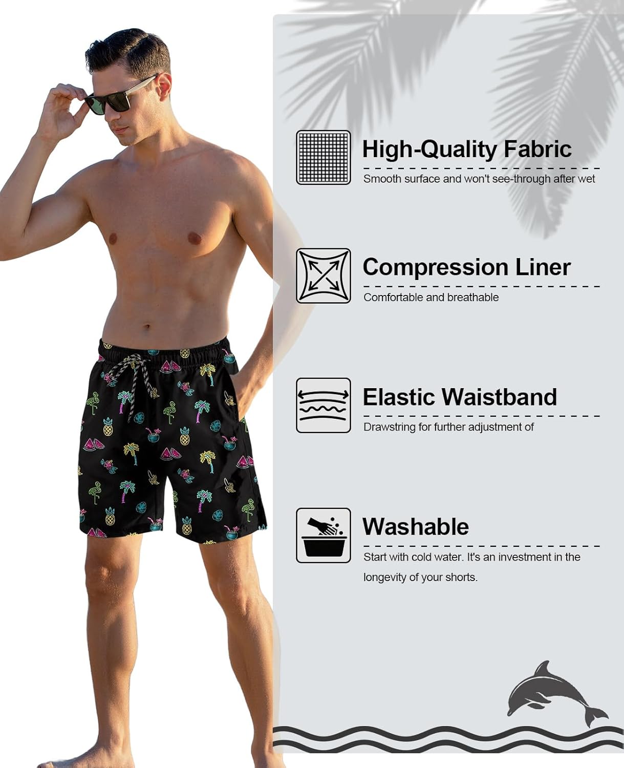 Cozople Mens Swimming Trunks with Compression Liner Swim Shorts 7 inch Quick Dry Bathing Suit Anti Chafe Boardshorts