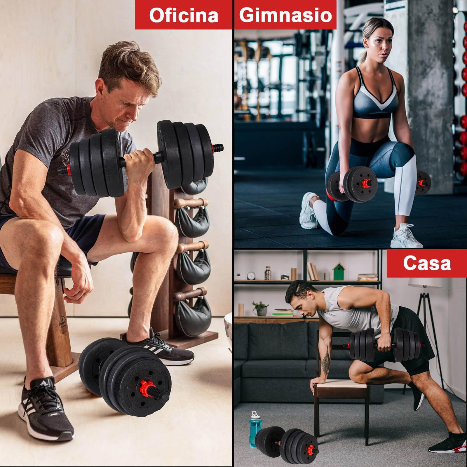 ALLINLIFE 10-50KG Pesas y Mancuernas Ajustables, Pesa Rusa, Mancuernas con Barra de Unión Recta