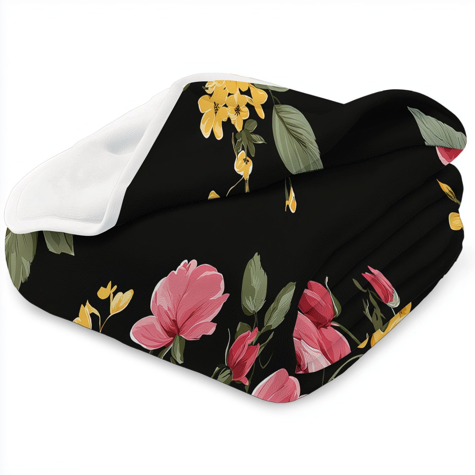 Manta pequeña con estampado floral negro, 180 x 200 cm, suave y acogedora, manta térmica de franela para niños y niñas, cama y sofá, manta mullida
