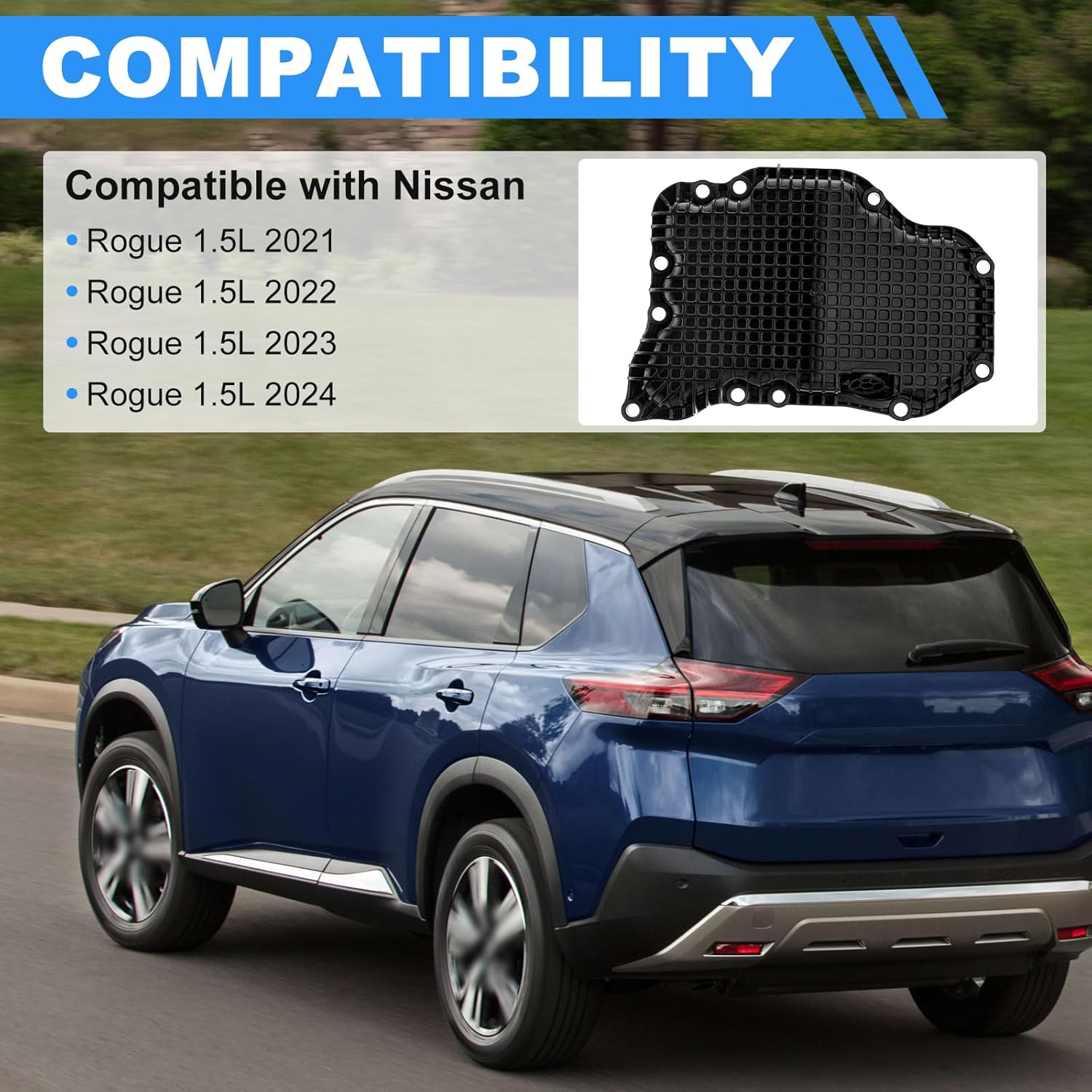 Engine Oil Pan with Gasket Replacement 11110-6RC1B Compatible with Nissan Rogue 1.5L 2021-2024 111106RC1B