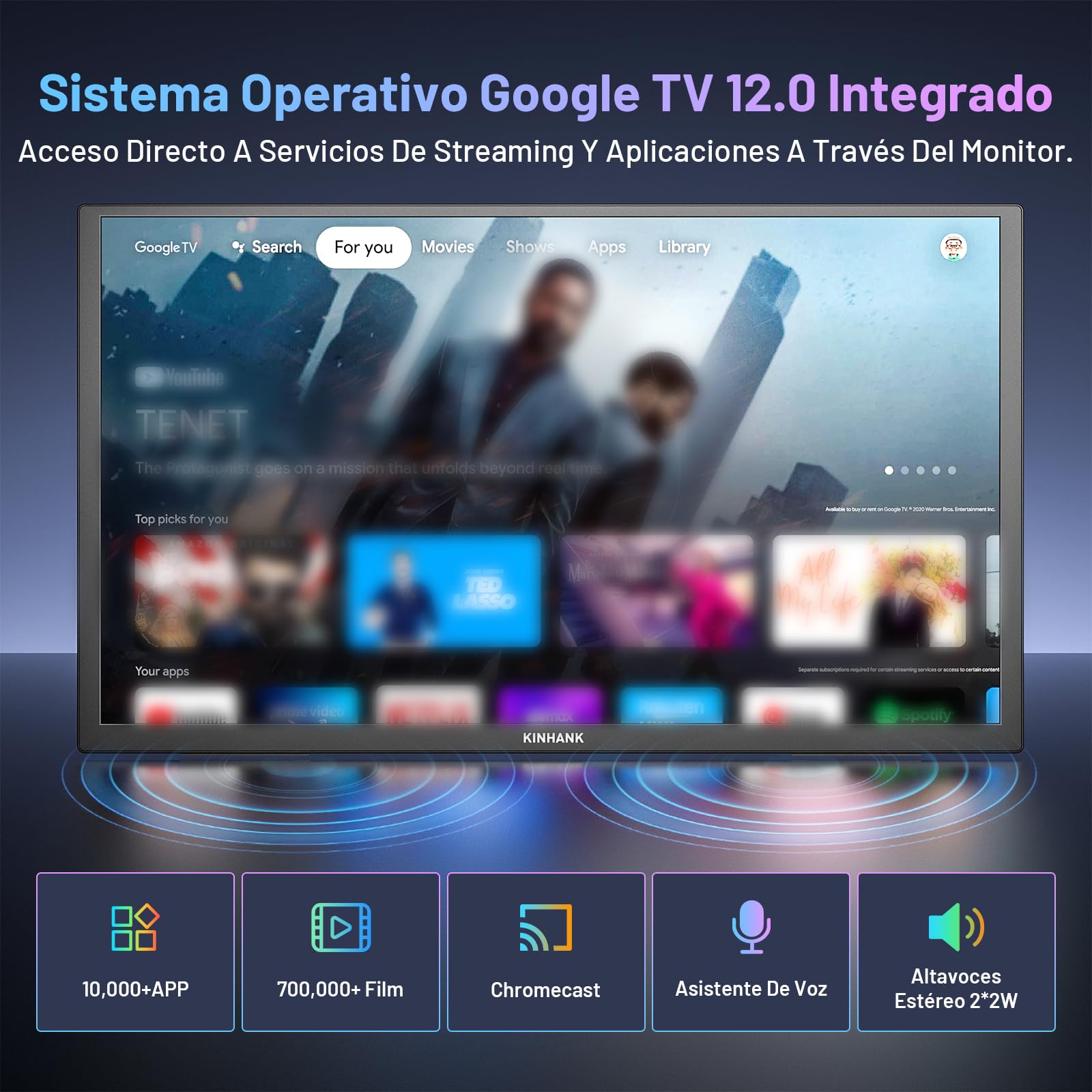 Monitor Portátil 4K HDR Pantalla Portatil con GTV OS, con Altavoces&Soporte | 18.4"/85% NTFC/IPS Pantalla de Extensión para Laptop/Xbo/PS5/Phone/USB C/HDMI, Compatible con VESA, Trabajo y Entretenimiento
