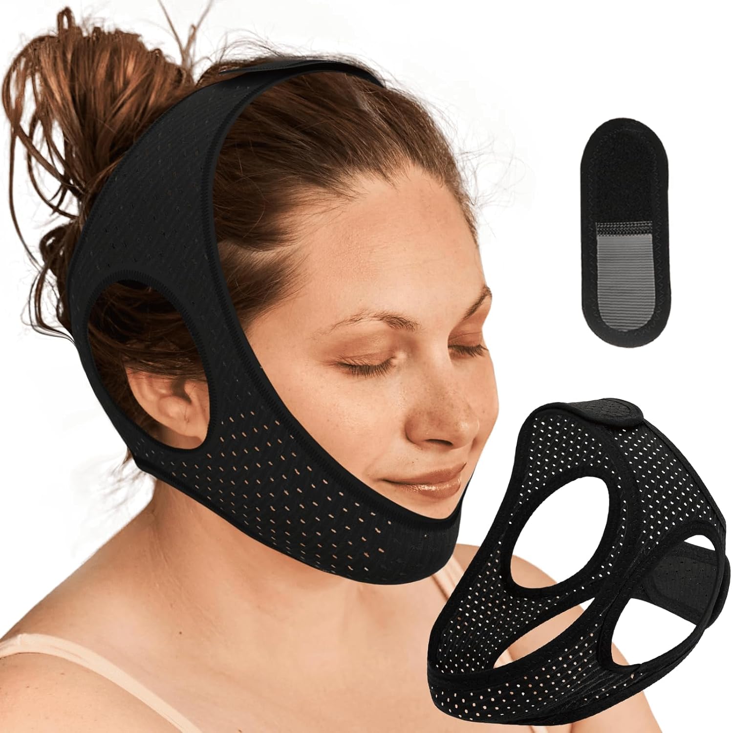 Sleep Apnea Devices - Chin Strap for Sleeping, Airflow Jaw Strap, Effective Anti Snoring Solution for Men and Women, Anti Snore Devices Breathable and Reusable (Black & 54CM & 1PCS)