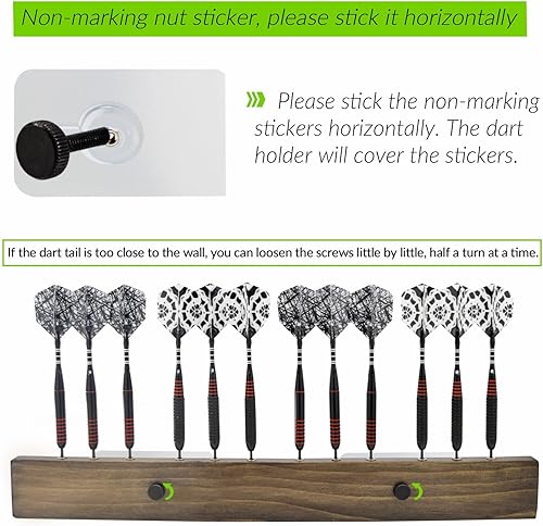 Miniatura 6 de DIMBOI Soporte de pared para dardos de madera de nogal, 4 juegos para un total de 12 dardos de punta de acero/suave, con marcador de línea de