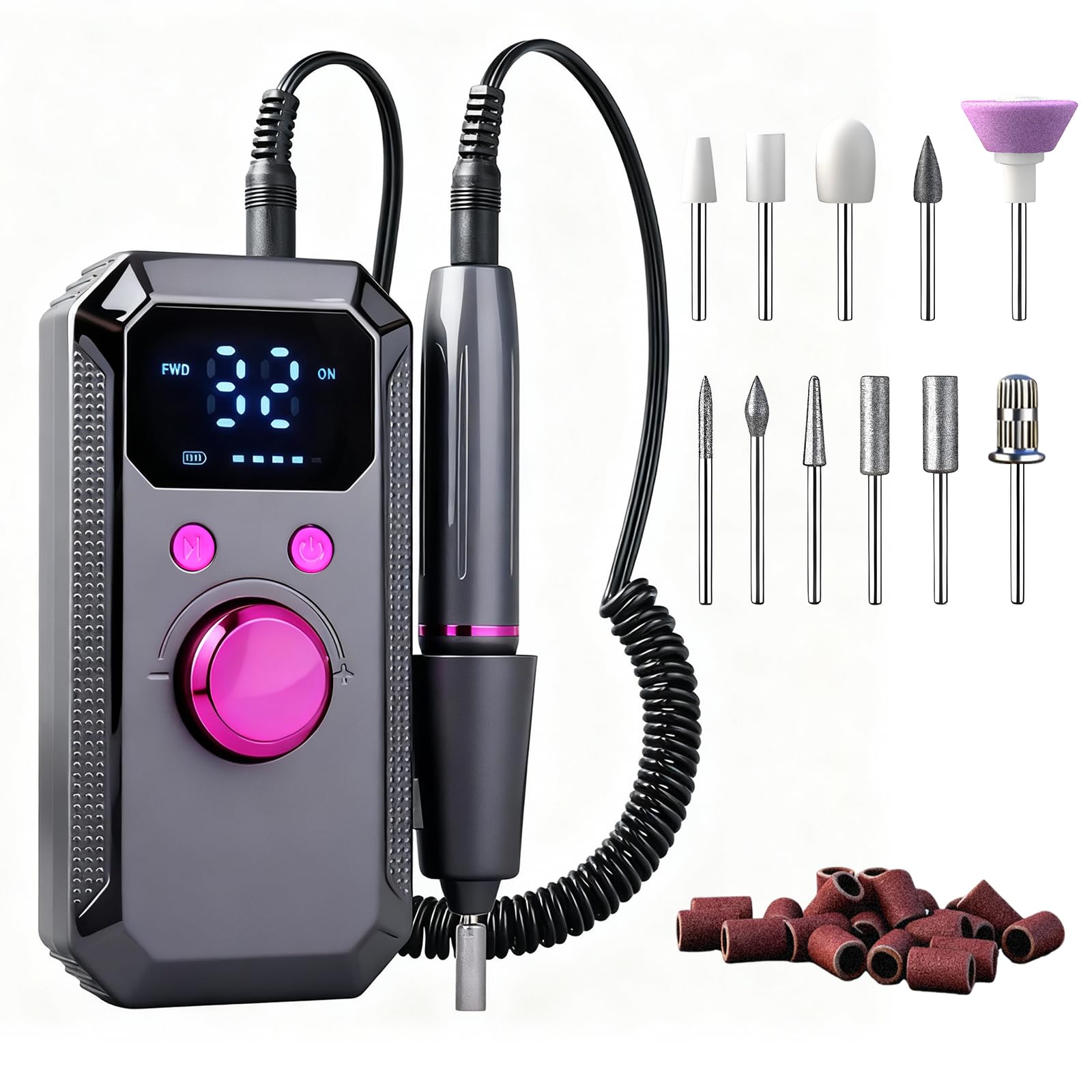Ponceuse pour Ongles Portable Professionnelle 40000 RPM, Lime à Ongles Electrique Rechargeable pour Enlever et Polir le Gel Acrylique Ongles,Perceuse à Ongles avec Kit de Salon,Gris Foncé