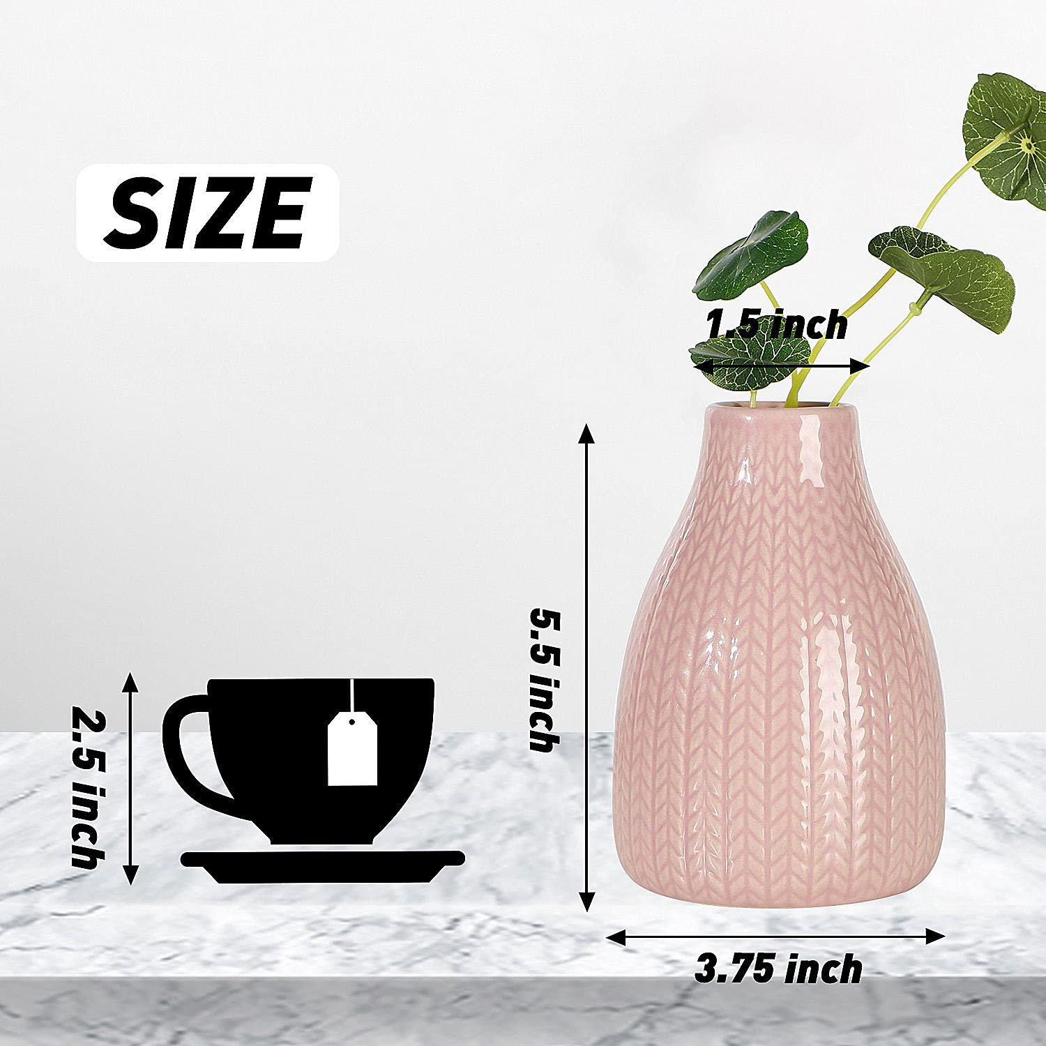 Emma's Flower Vase Set of 3, Decorative Ceramic Vase, Vase for Decor Home Living Room Office Parties Wedding, 3.7" Wide 5.5" Tall (White, Light Green, Pink)